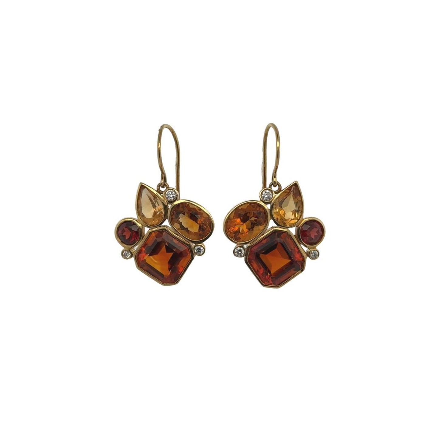 Julius Cohen 1980s 18KT Yellow Gold Citrine, Diamond & Garnet Earrings front