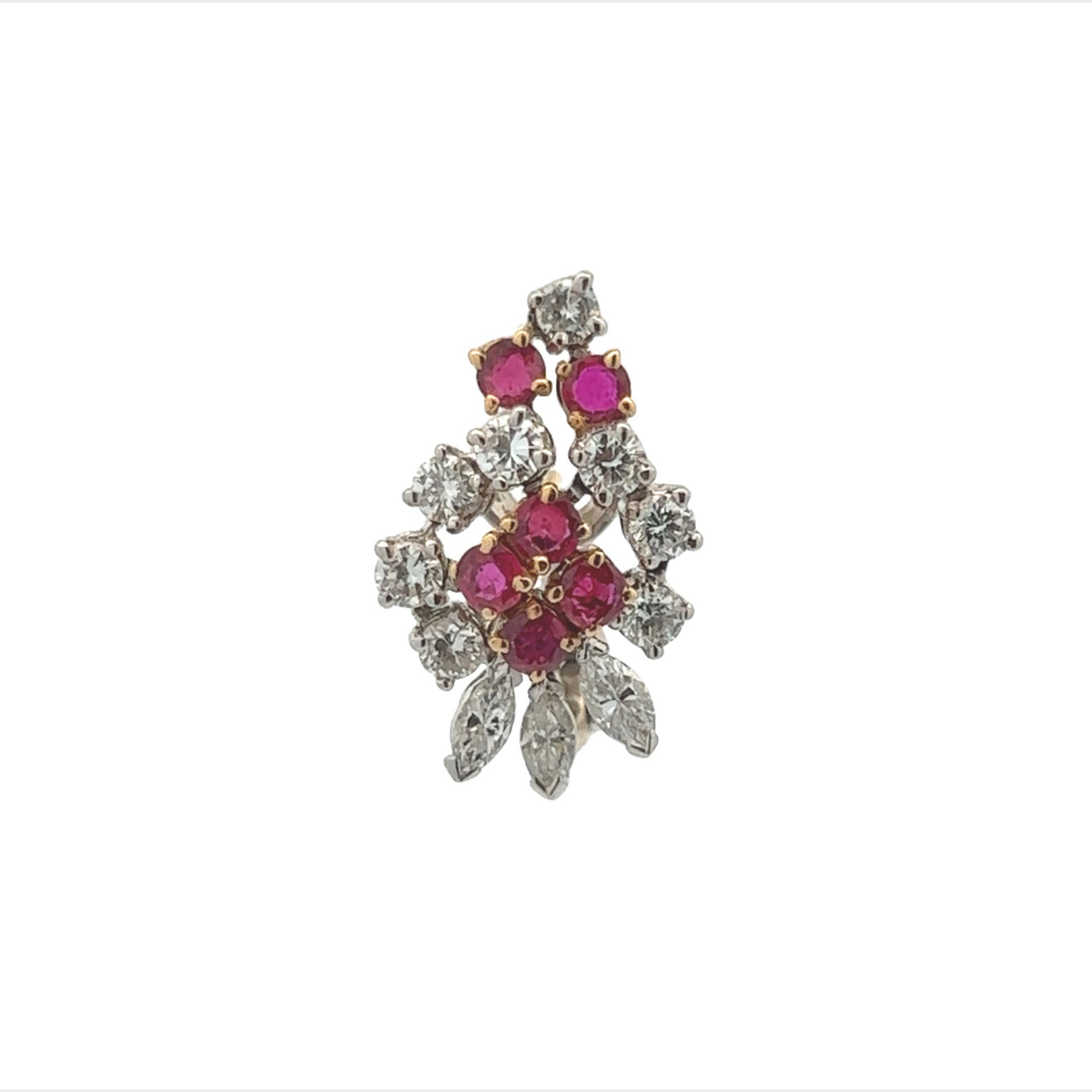French 1970s Platinum Diamond & Ruby Earrings front