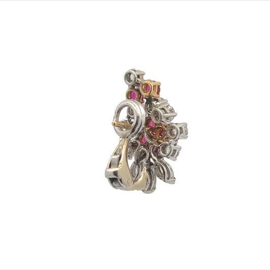 French 1970s Platinum Diamond & Ruby Earrings back