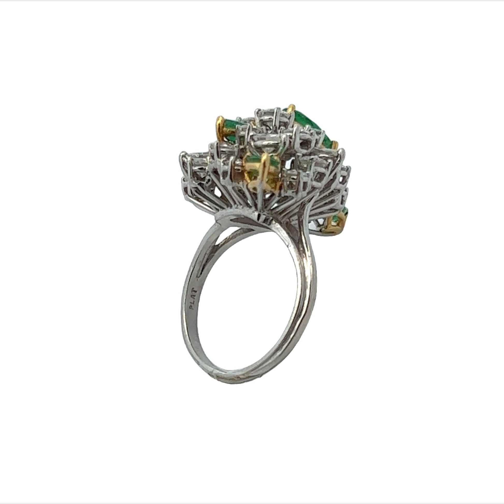 1970s Platinum Emerald & Diamond Ring side