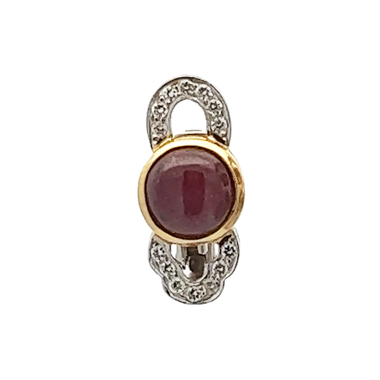1980s 14KT Yellow & White Gold Ruby & Diamond Earrings front