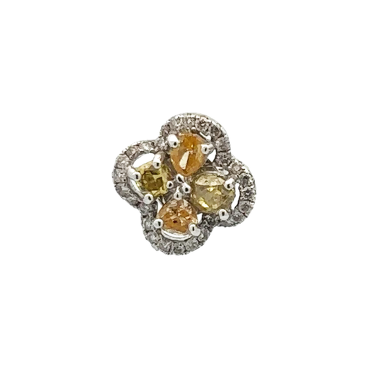 Post-1980s 18KT White Gold Yellow & White Diamond Earrings front