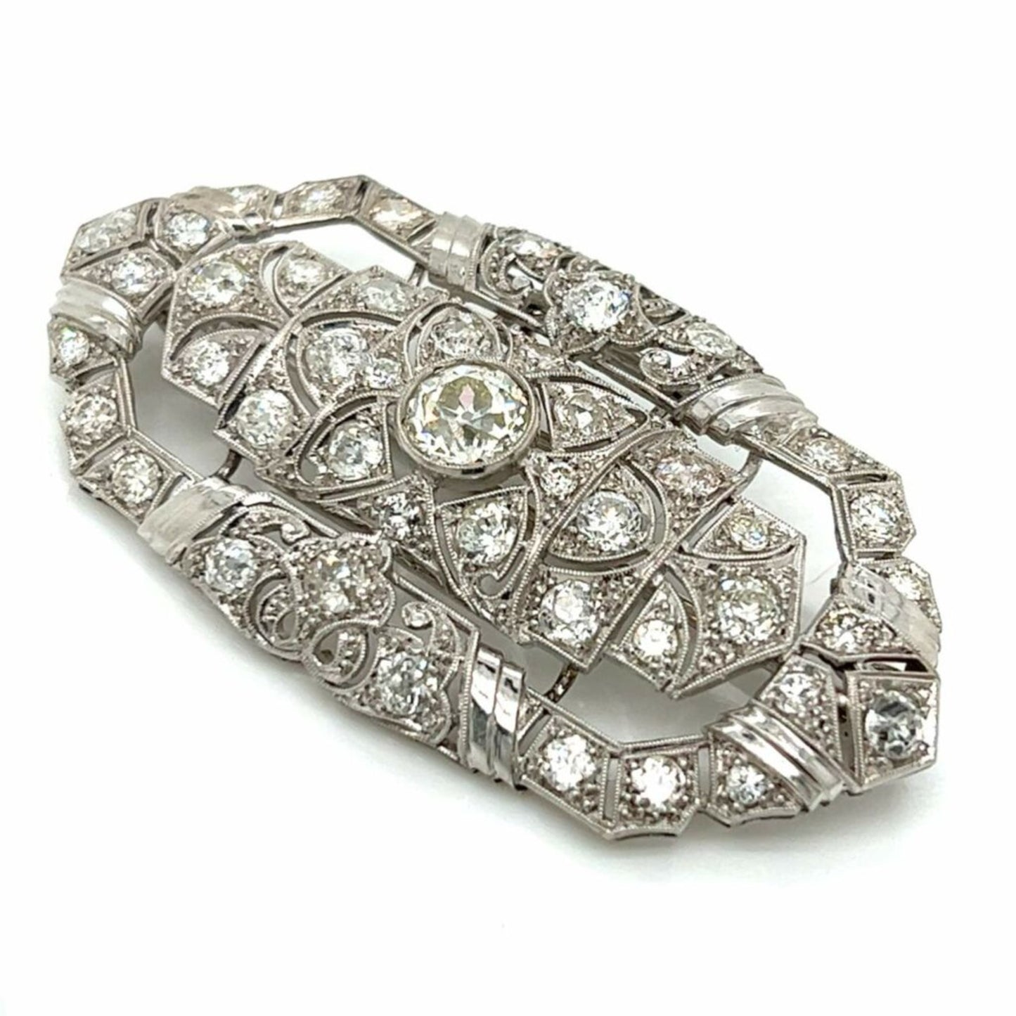 Art Deco Platinum Diamond Brooch front