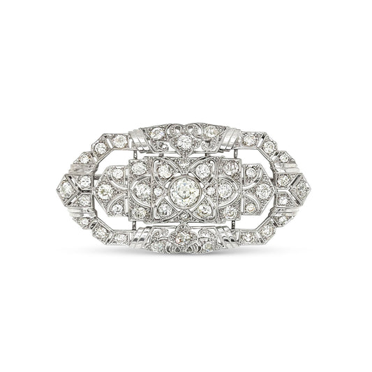 Art Deco Platinum Diamond Brooch front