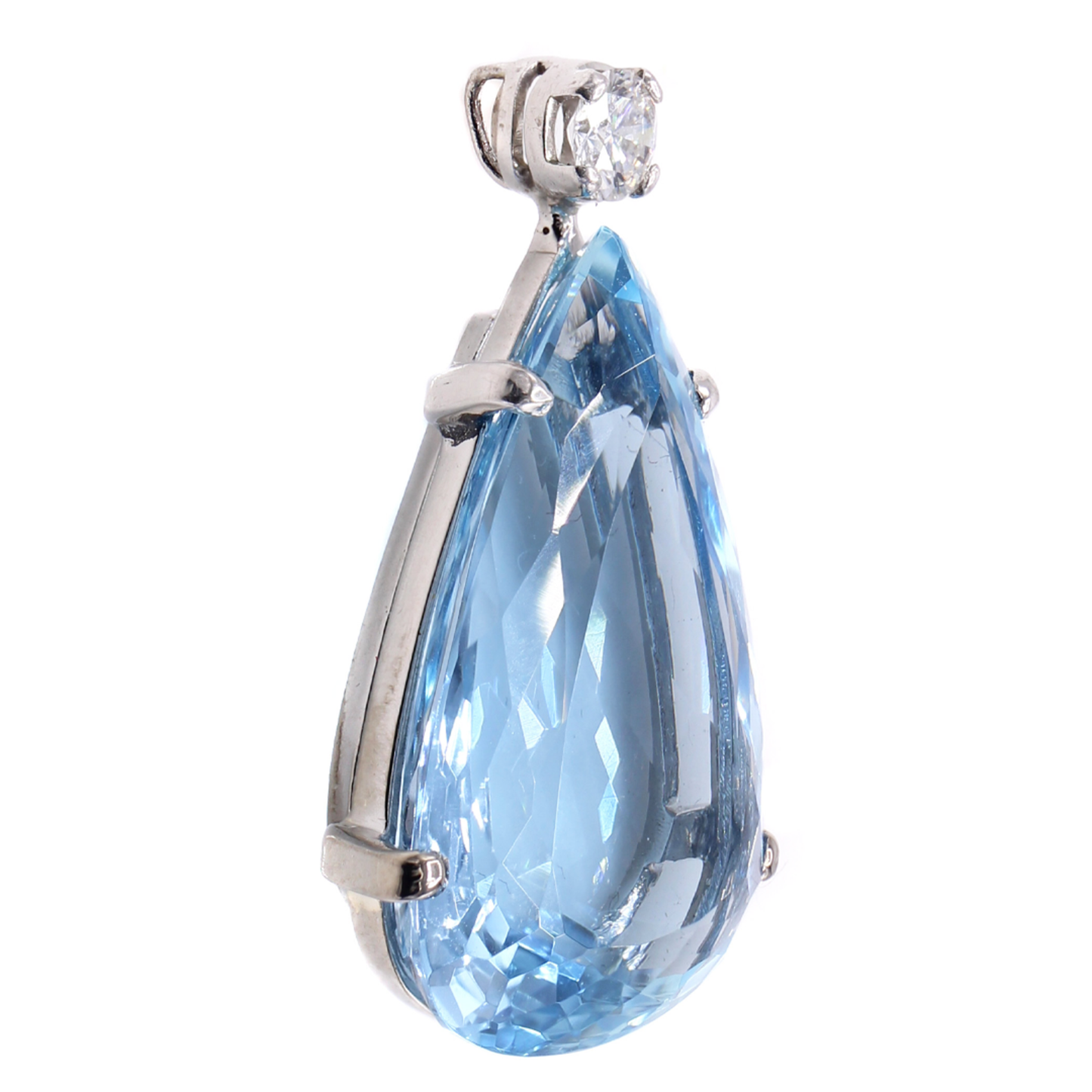 Post-1980s 18KT White Gold Aquamarine & Diamond Pendant front side