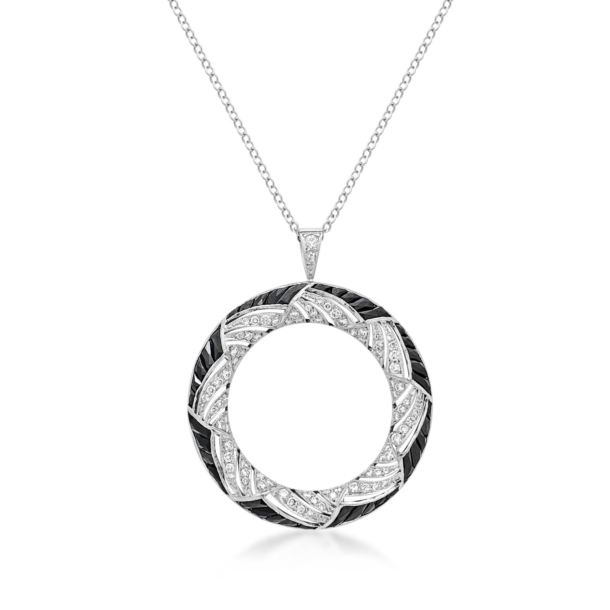 Art Deco Platinum Diamond & Onyx Pendant front