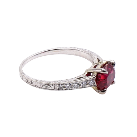 Post-1980s 18KT White Gold Spinel & Diamond Ring side