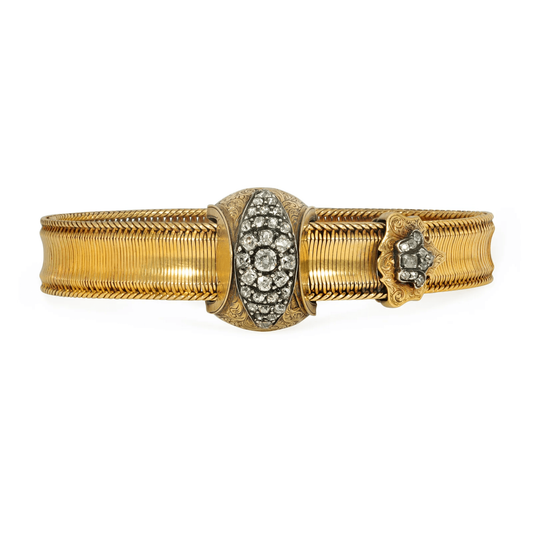 Victorian Silver & 18KT Yellow Gold Diamond Bracelet front