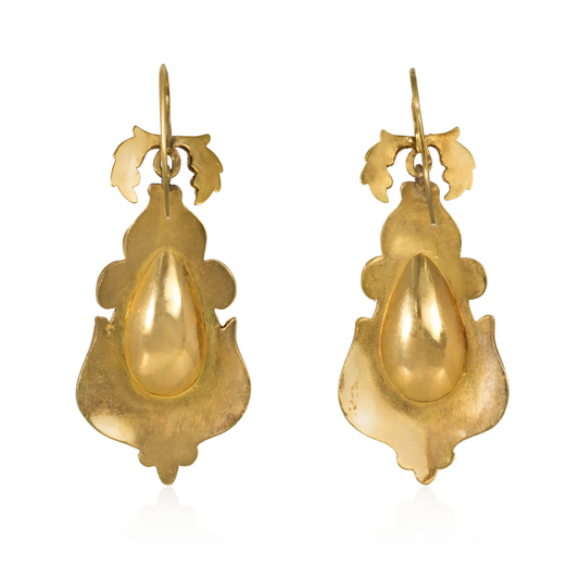 Georgian 15KT Yellow Gold Chrysoprase Earrings back