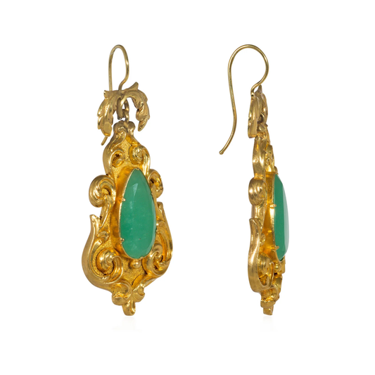 Georgian 15KT Yellow Gold Chrysoprase Earrings side