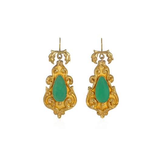 Georgian 15KT Yellow Gold Chrysoprase Earrings front