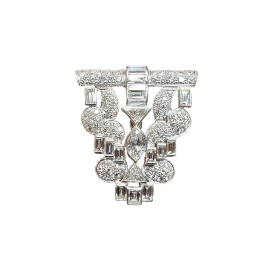 French Art Deco Platinum Diamond Brooch front