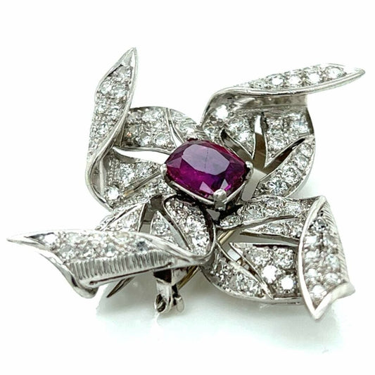 Art Deco Platinum Diamond & Ruby Brooch side