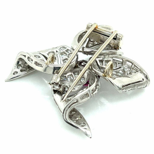 Art Deco Platinum Diamond & Ruby Brooch back