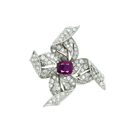 Art Deco Platinum Diamond & Ruby Brooch front