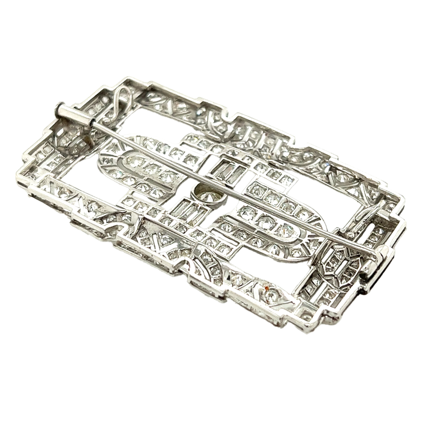 Art Deco Platinum Diamond Brooch back view