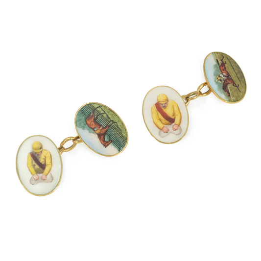 Victorian 18KT Yellow Gold Enamel Cufflinks front