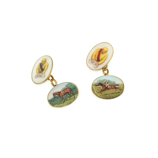 Victorian 18KT Yellow Gold Enamel Cufflinks front