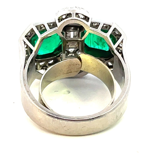 Art Deco Platinum Emerald & Diamond Ring back