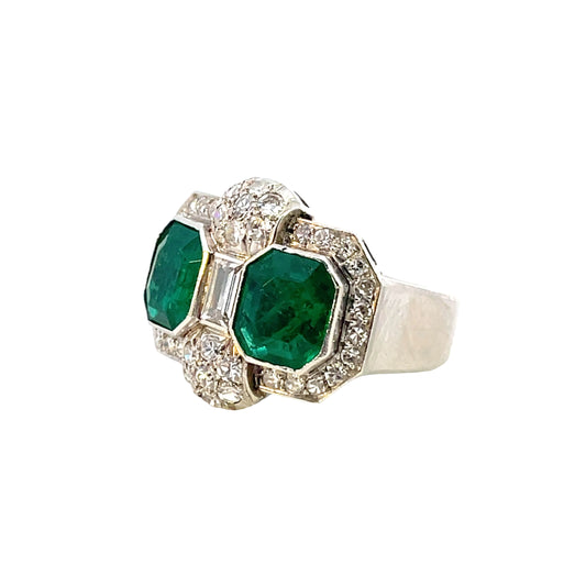 Art Deco Platinum Emerald & Diamond Ring side