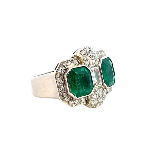 Art Deco Platinum Emerald & Diamond Ring side