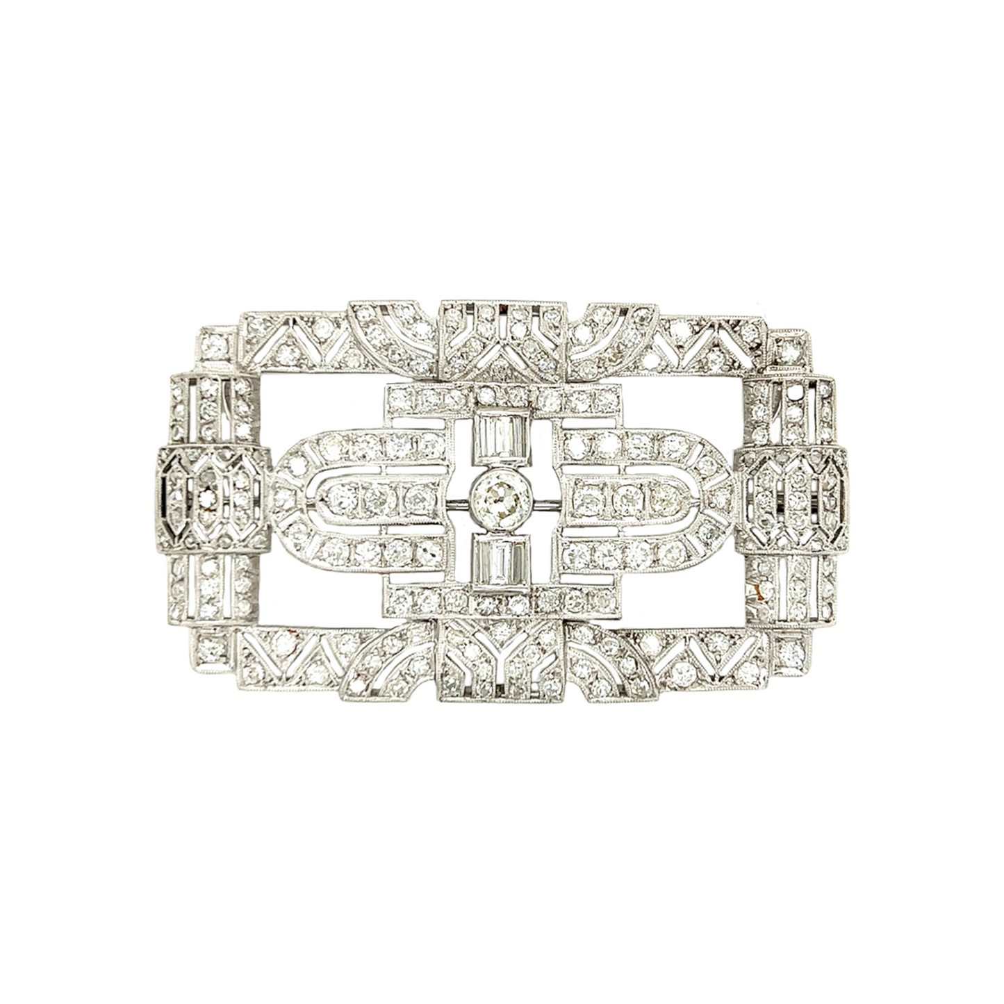 Art Deco Platinum Diamond Brooch front view