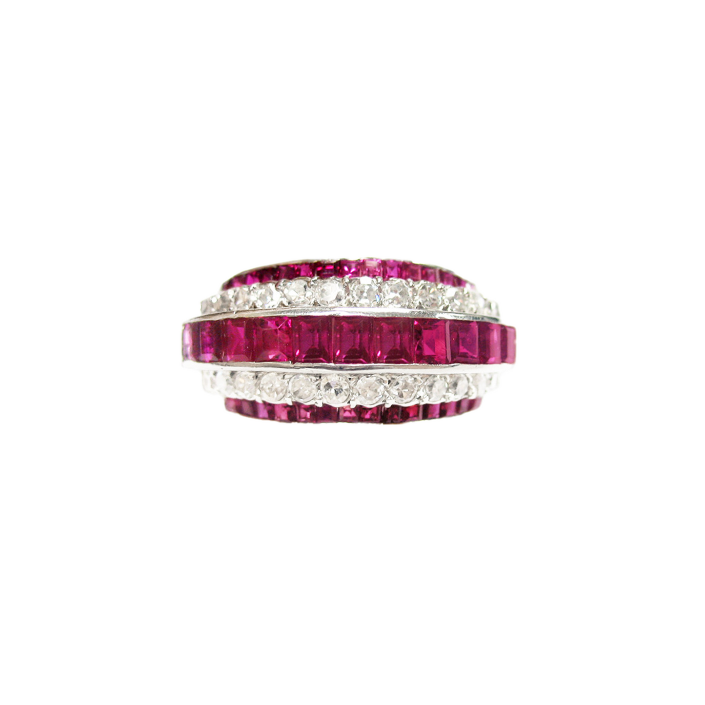 1950s Platinum Ruby & Diamond Ring front 