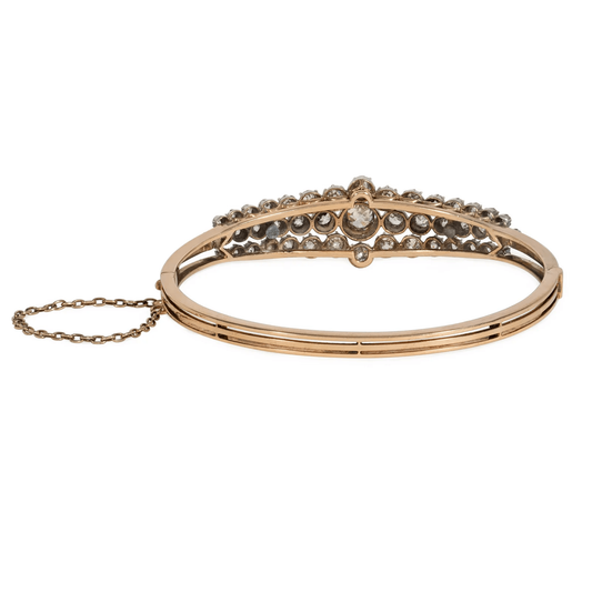 Victorian Silver & 18KT Yellow Gold Diamond Bangle Bracelet back