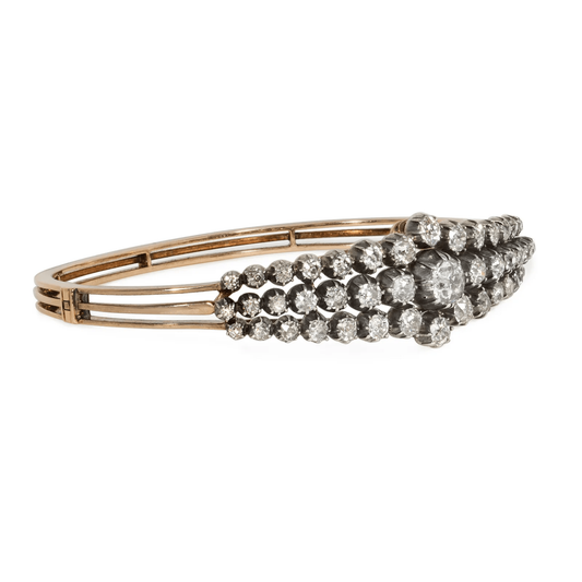 Victorian Silver & 18KT Yellow Gold Diamond Bangle Bracelet side