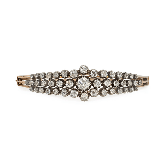 Victorian Silver & 18KT Yellow Gold Diamond Bangle Bracelet front