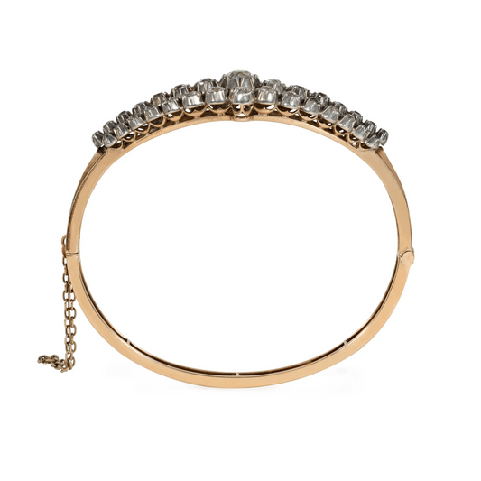 Victorian Silver & 18KT Yellow Gold Diamond Bangle Bracelet profile