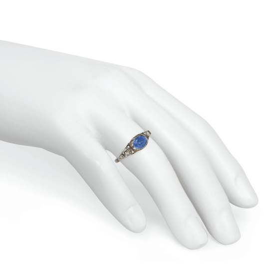 Georgian Silver & 18KT Yellow Gold Sapphire & Diamond Ring on finger