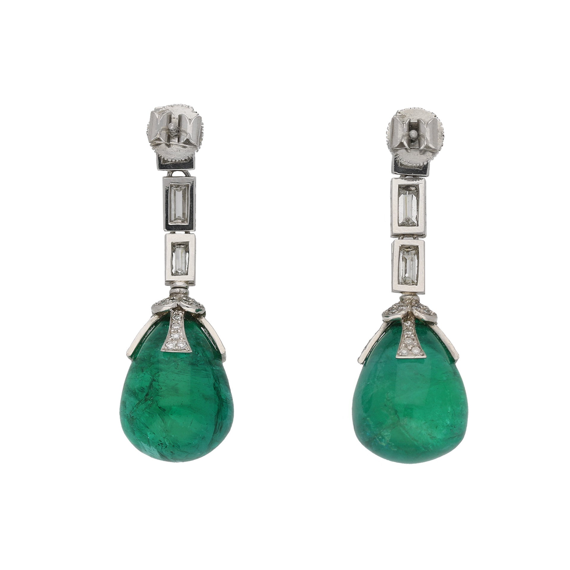 1970s Platinum Emerald & Diamond Earrings back