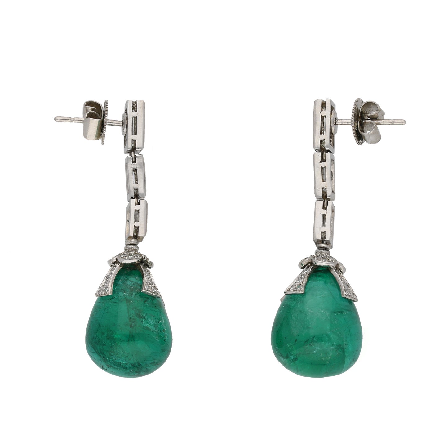 1970s Platinum Emerald & Diamond Earrings side