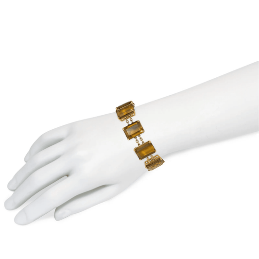 1950s 18KT Yellow Gold Citrine Bracelet on wrist