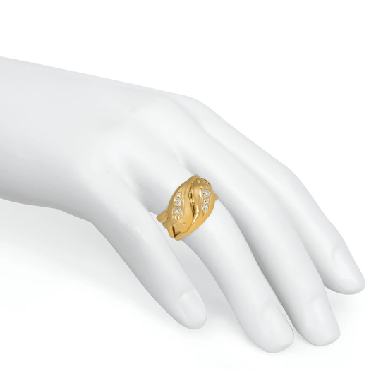 Victorian 18KT Yellow Gold Diamond Snake Ring on finger
