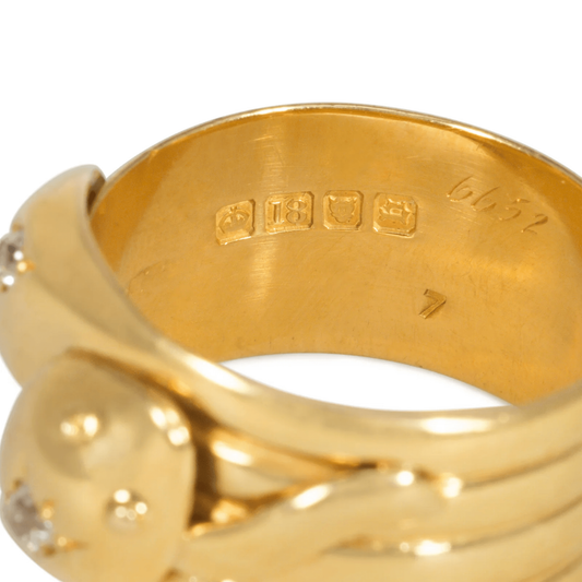 Victorian 18KT Yellow Gold Diamond Snake Ring close-up details