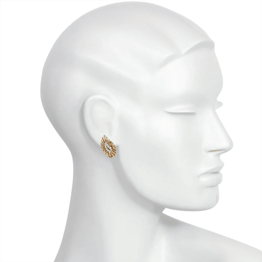 Boucheron French 1950s 18KT Yellow Gold Diamond Earrings on ear