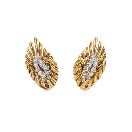 Boucheron French 1950s 18KT Yellow Gold Diamond Earrings front