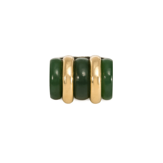 Puiforcat French Art Deco Silver & 18KT Yellow Gold Jade Nephrite Ring front