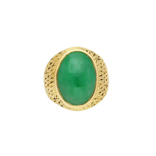 Georges Lenfant French 1940s 18KT Yellow Gold Jade Ring front