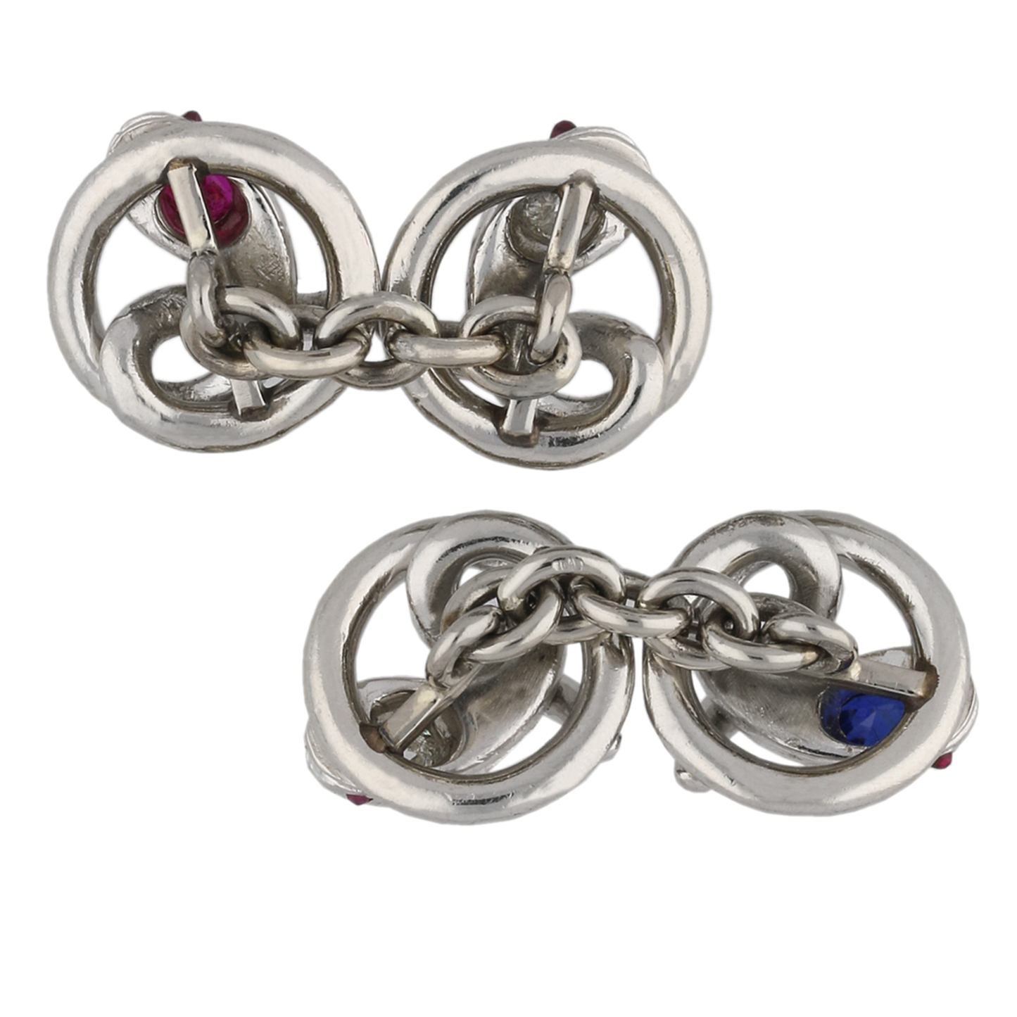 Art Deco Platinum Diamond, Ruby & Sapphire Cufflinks back