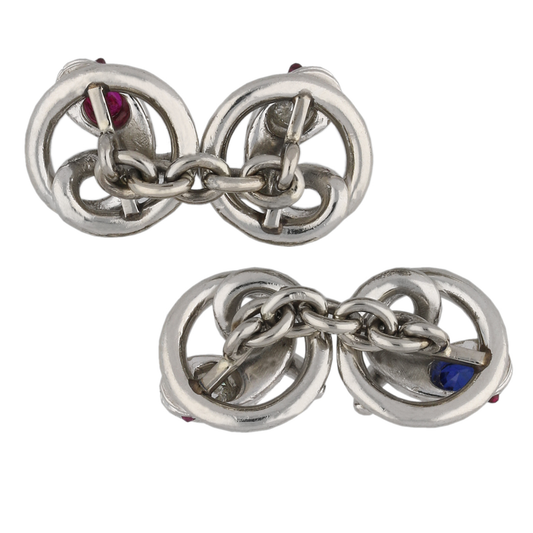 Art Deco Platinum Diamond, Ruby & Sapphire Cufflinks back