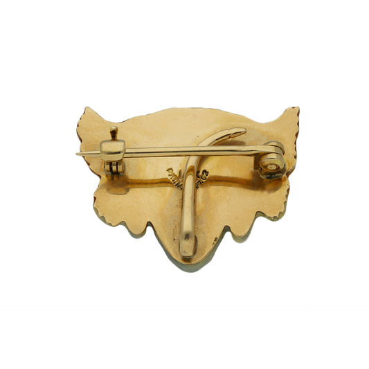 Victorian 14KT Yellow Gold Diamond & Enamel Tiger Brooch back