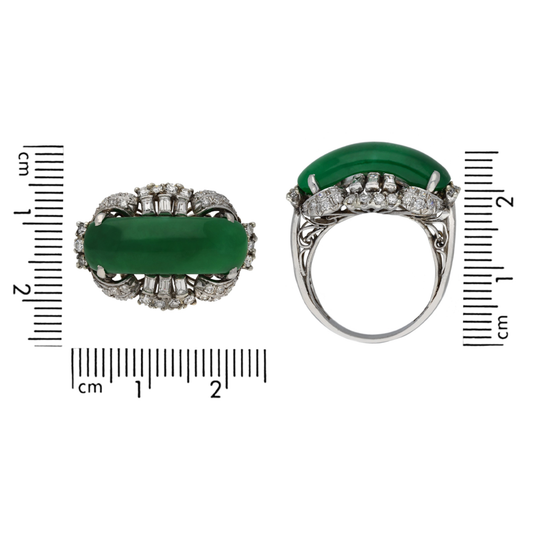 1950s Platinum Jade & Diamond Ring front and profile