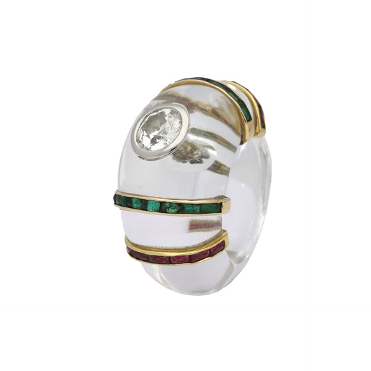 Rene Boivin 1950s Rock Crystal, Diamond, Emerald & Ruby Ring side