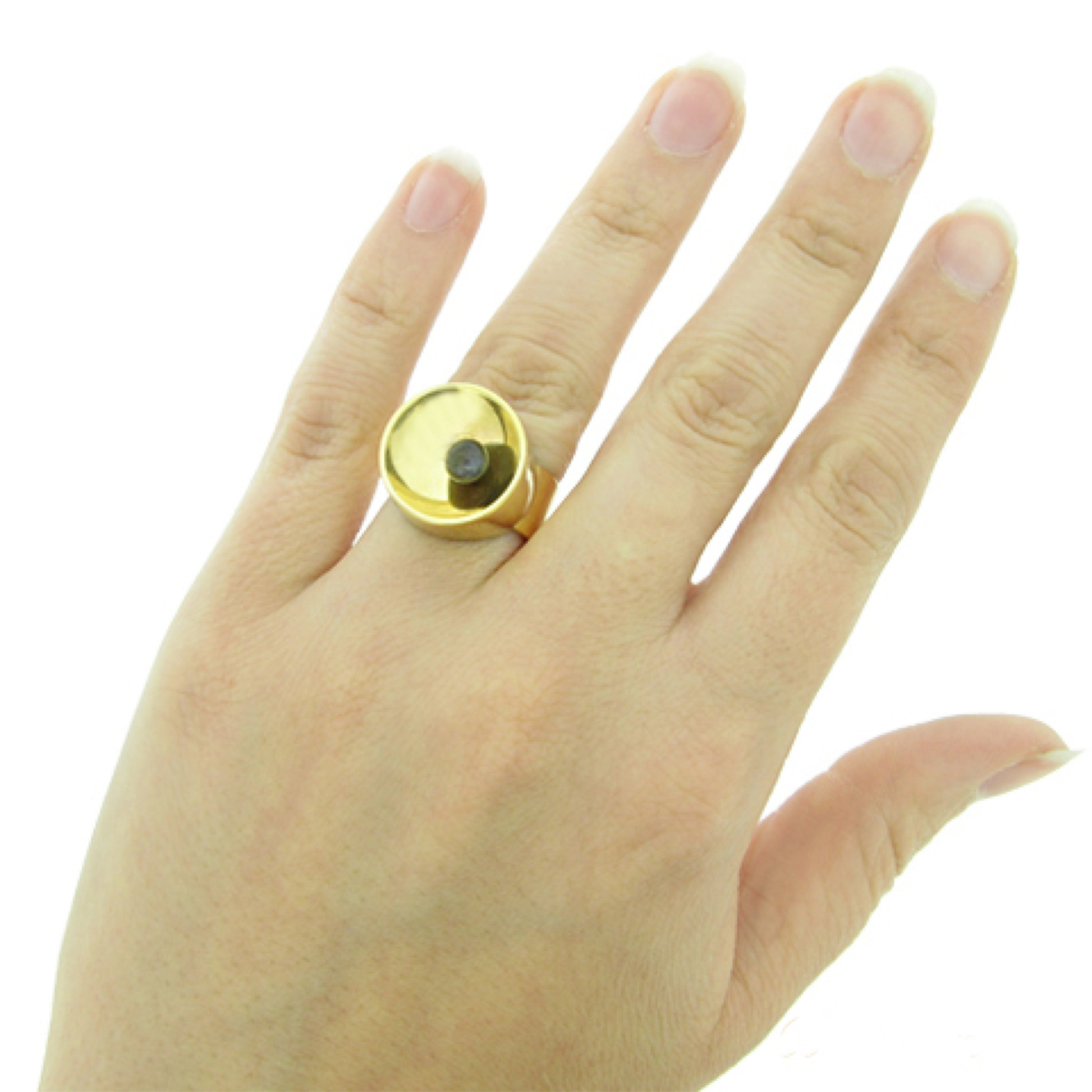 Dinh Van 1970s 18KT Yellow Gold Labradorite Ring on finger