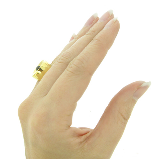 Dinh Van 1970s 18KT Yellow Gold Labradorite Ring on finger