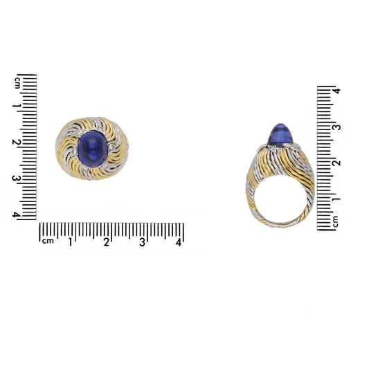 Pierre Sterle 1950s 18KT White & Yellow Gold Sapphire & Diamond Ring front and profile