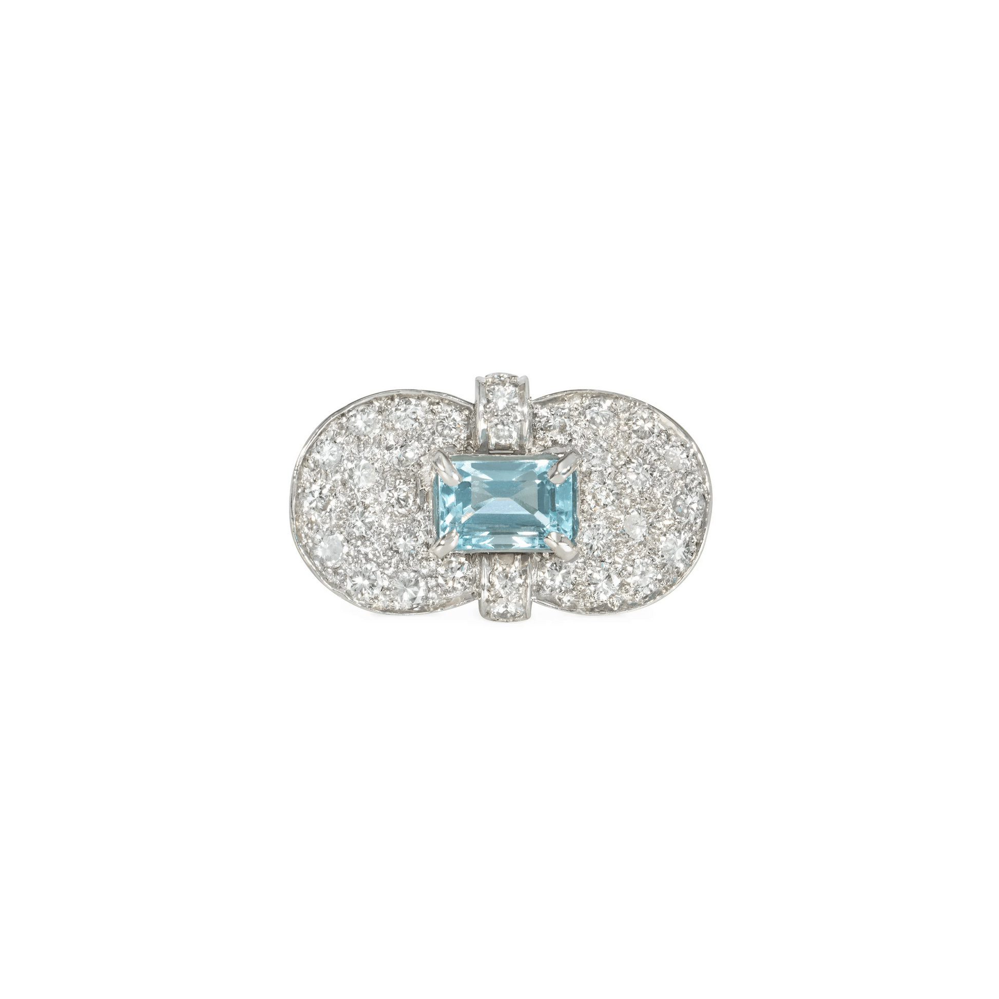 Retro Platinum Aquamarine & Diamond Ring front